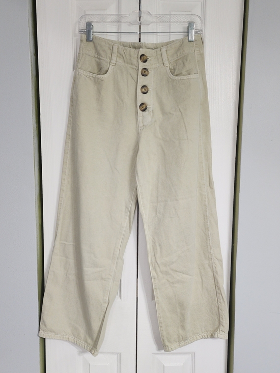 Zara Denim - Zara Wide Leg Button-Front Jeans in Light Beige